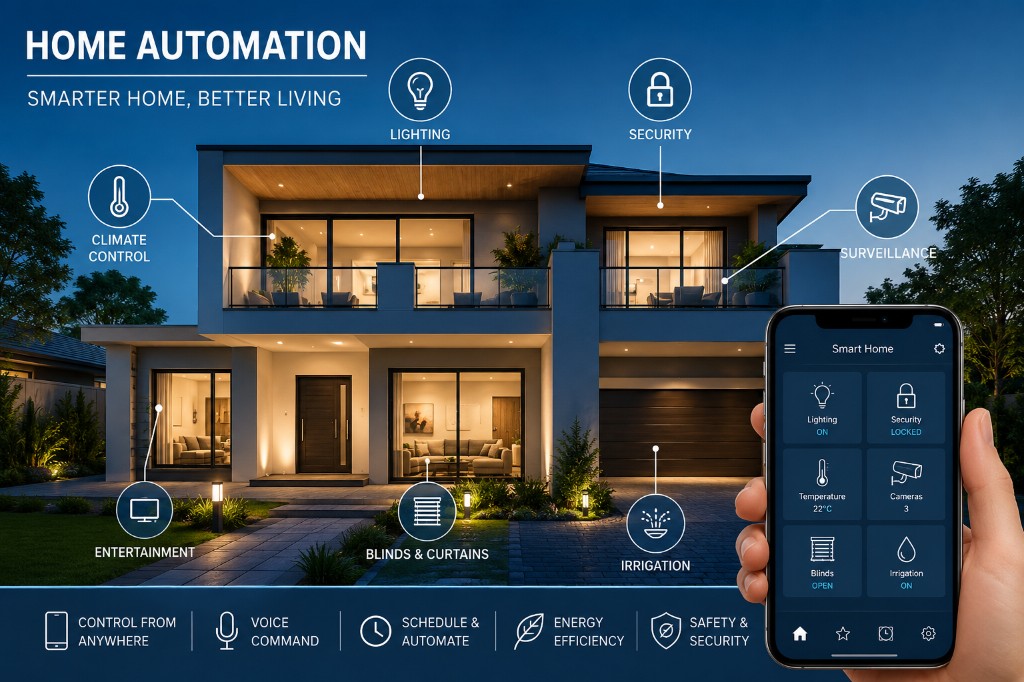 Home automation — climate, lighting, security, and smart control